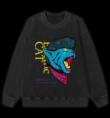 Electric Cat Vintage Washed 100% Cotton Sweatshirt