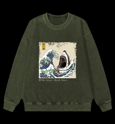 The Great Shark Wave. Vintage Washed 100% Cotton Sweatshirt
