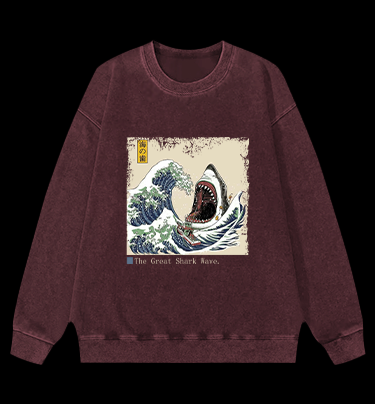 The Great Shark Wave. Vintage Washed 100% Cotton Sweatshirt