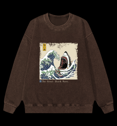 The Great Shark Wave. Vintage Washed 100% Cotton Sweatshirt