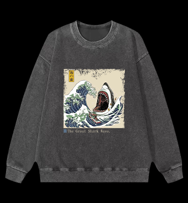 The Great Shark Wave. Vintage Washed 100% Cotton Sweatshirt