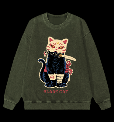 Blade Cat Vintage Washed 100% Cotton Sweatshirt