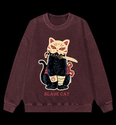 Blade Cat Vintage Washed 100% Cotton Sweatshirt