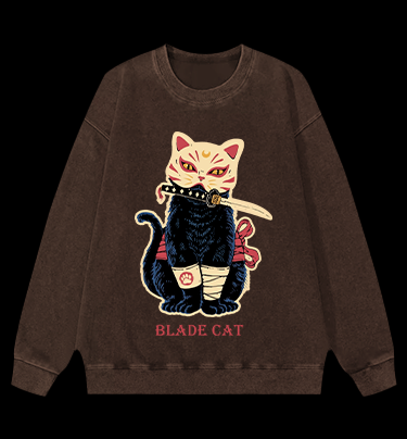 Blade Cat Vintage Washed 100% Cotton Sweatshirt