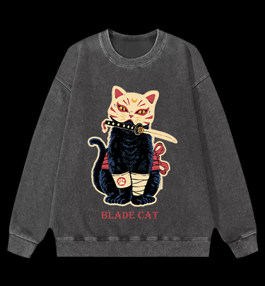 Blade Cat Vintage Washed 100% Cotton Sweatshirt