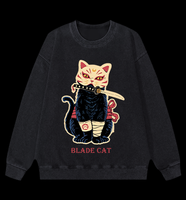 Blade Cat Vintage Washed 100% Cotton Sweatshirt