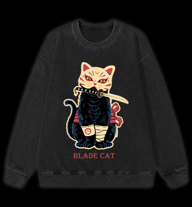 Blade Cat Vintage Washed 100% Cotton Sweatshirt