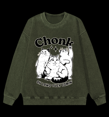 Chonk Cat Trio Vintage Washed 100% Cotton Sweatshirt