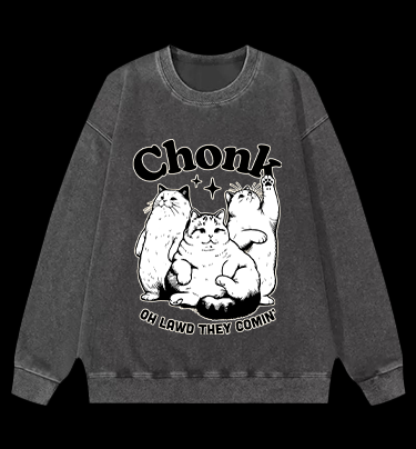 Chonk Cat Trio Vintage Washed 100% Cotton Sweatshirt