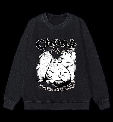Chonk Cat Trio Vintage Washed 100% Cotton Sweatshirt