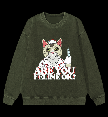 Nurse Cat's Check - up Vintage Washed 100% Cotton Sweatshirt