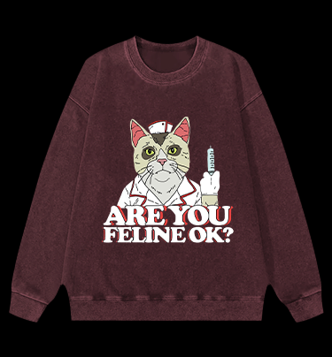 Nurse Cat's Check - up Vintage Washed 100% Cotton Sweatshirt