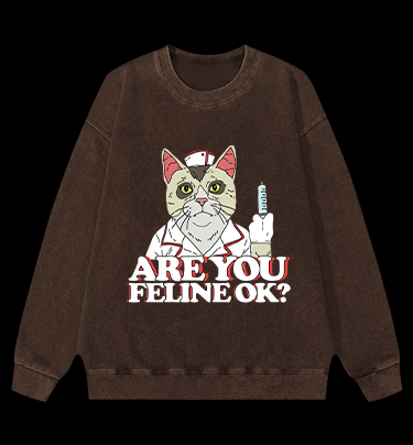Nurse Cat's Check - up Vintage Washed 100% Cotton Sweatshirt