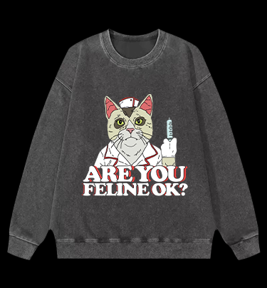 Nurse Cat's Check - up Vintage Washed 100% Cotton Sweatshirt