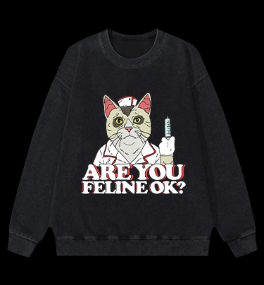Nurse Cat's Check - up Vintage Washed 100% Cotton Sweatshirt