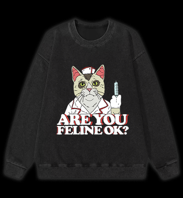 Nurse Cat's Check - up Vintage Washed 100% Cotton Sweatshirt