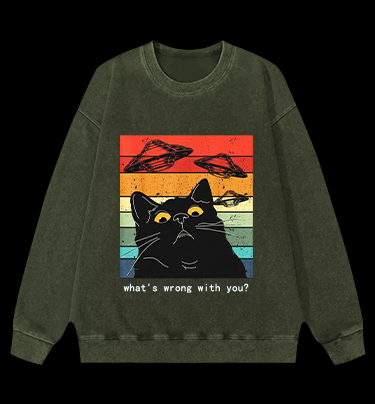 Whimsical Cat - UFO Vintage Washed 100% Cotton Sweatshirt