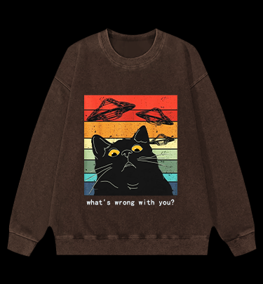Whimsical Cat - UFO Vintage Washed 100% Cotton Sweatshirt