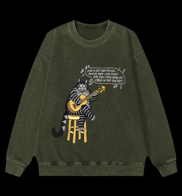 The Cat and Its Guitar Vintage Washed 100% Cotton Sweatshirt