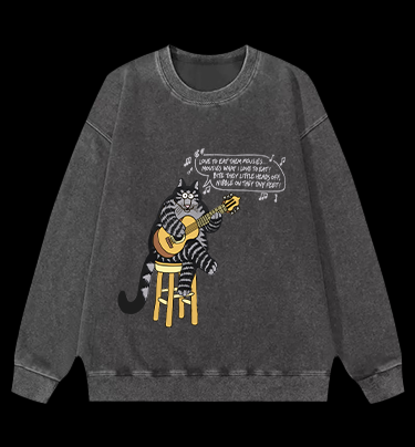 The Cat and Its Guitar Vintage Washed 100% Cotton Sweatshirt