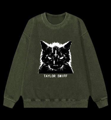 Dark - eyed Cat Vintage Washed 100% Cotton Sweatshirt