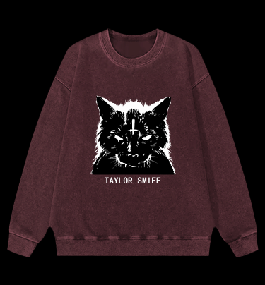 Dark - eyed Cat Vintage Washed 100% Cotton Sweatshirt