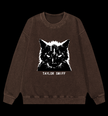 Dark - eyed Cat Vintage Washed 100% Cotton Sweatshirt