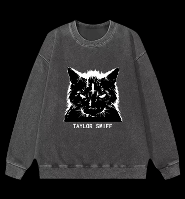 Dark - eyed Cat Vintage Washed 100% Cotton Sweatshirt