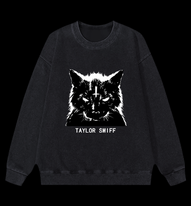 Dark - eyed Cat Vintage Washed 100% Cotton Sweatshirt
