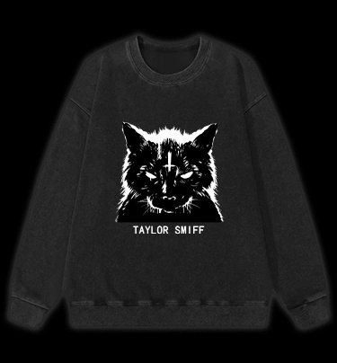 Dark - eyed Cat Vintage Washed 100% Cotton Sweatshirt