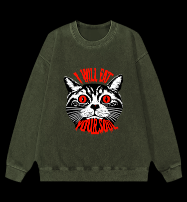 Soul Eater Cat Vintage Washed 100% Cotton Sweatshirt