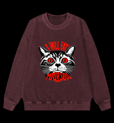 Soul Eater Cat Vintage Washed 100% Cotton Sweatshirt