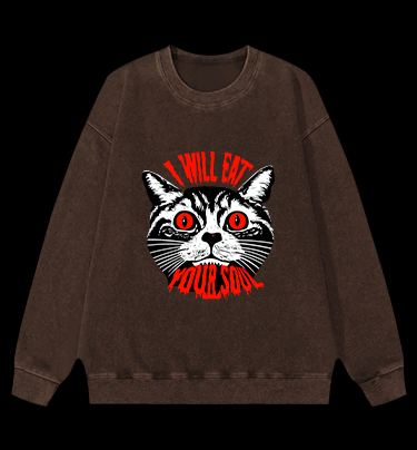 Soul Eater Cat Vintage Washed 100% Cotton Sweatshirt