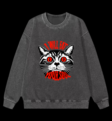 Soul Eater Cat Vintage Washed 100% Cotton Sweatshirt