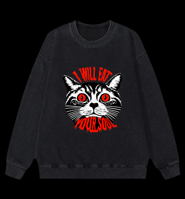 Soul Eater Cat Vintage Washed 100% Cotton Sweatshirt