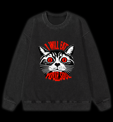 Soul Eater Cat Vintage Washed 100% Cotton Sweatshirt