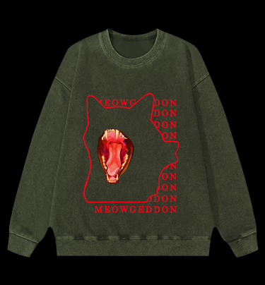Meowgeddon Cat Vintage Washed 100% Cotton Sweatshirt