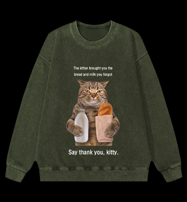 Thank you kitty Cat Vintage Washed 100% Cotton Sweatshirt