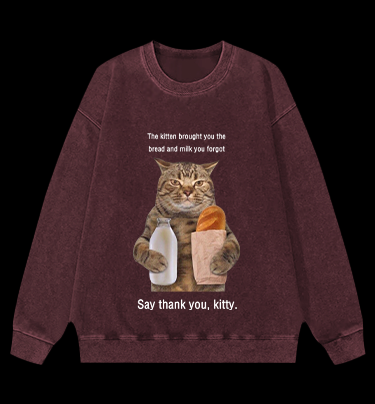 Thank you kitty Cat Vintage Washed 100% Cotton Sweatshirt