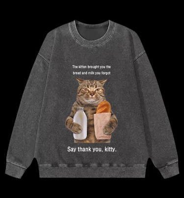 Thank you kitty Cat Vintage Washed 100% Cotton Sweatshirt