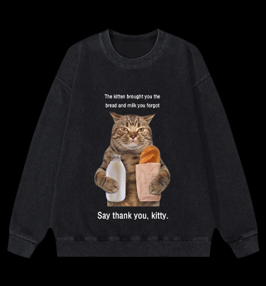 Thank you kitty Cat Vintage Washed 100% Cotton Sweatshirt