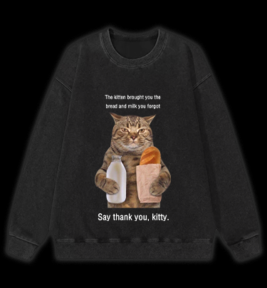 Thank you kitty Cat Vintage Washed 100% Cotton Sweatshirt