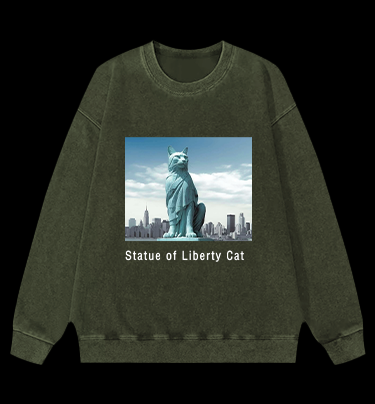 Statue of Liberty Cat Vintage Washed 100% Cotton Sweatshirt