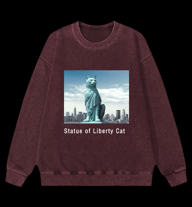 Statue of Liberty Cat Vintage Washed 100% Cotton Sweatshirt