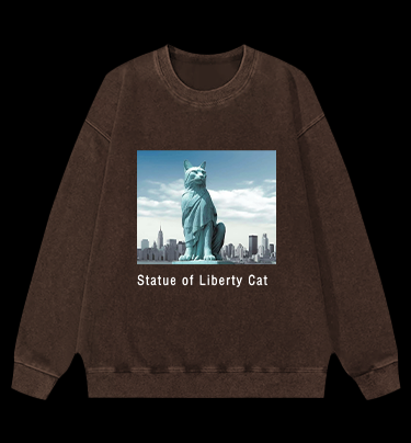 Statue of Liberty Cat Vintage Washed 100% Cotton Sweatshirt