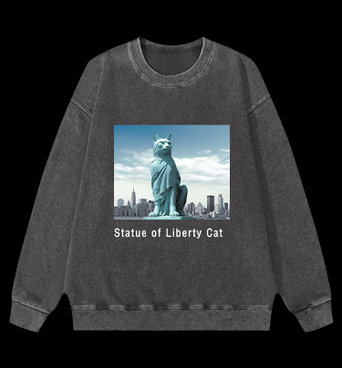 Statue of Liberty Cat Vintage Washed 100% Cotton Sweatshirt