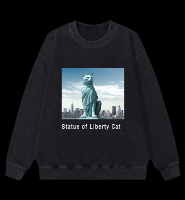 Statue of Liberty Cat Vintage Washed 100% Cotton Sweatshirt