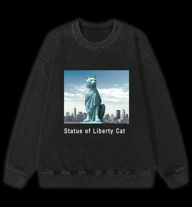 Statue of Liberty Cat Vintage Washed 100% Cotton Sweatshirt