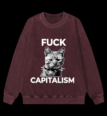 Punk Cat vs Capitalism Vintage Washed 100% Cotton Sweatshirt