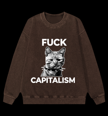 Punk Cat vs Capitalism Vintage Washed 100% Cotton Sweatshirt